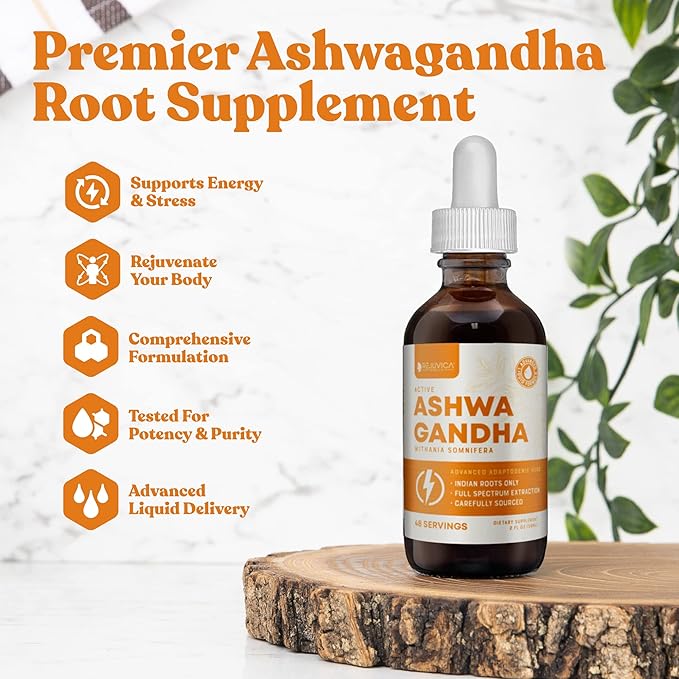 Rejuvica Health Active Ashwagandha - Advanced Liquid Supplement - Withania Somnifera Extract - Ashwagandha Roots Only - Naturally Occurring Withanolides