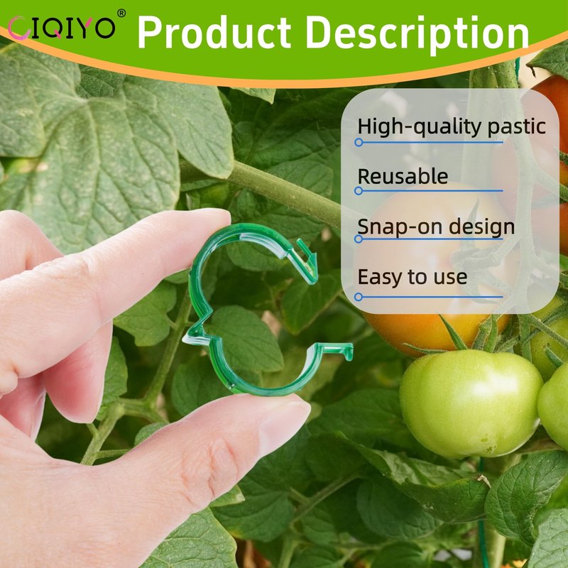 CIQIYO® 100 Pcs Plant Support Clips,Plastic Clips for Securing Plants,Tomato Vine Clips,Plant Fixing Clips,Garden Clips for Climbing Plants,Grape and Vine Vegetables (100, Green)