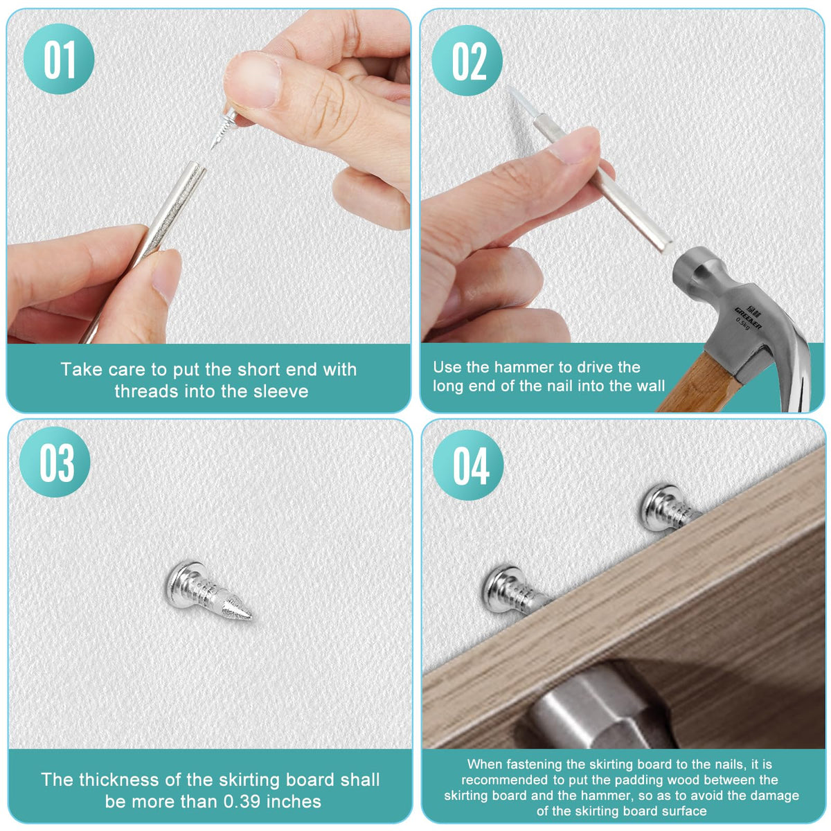 600PCS Krttwwx Double Headed Skirting Seamless Nails, Double Sided Invisible Nails, No Mark with 6 Tools, for Furniture, MDF or Solid Wood Baseboards & Trim Casing Work - 0.67" x 0.39"