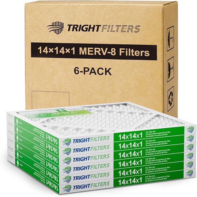 14x14x1 Air Filter 6 Pack, Durable MERV 8 Pleated Home HVAC AC Furnace Filters