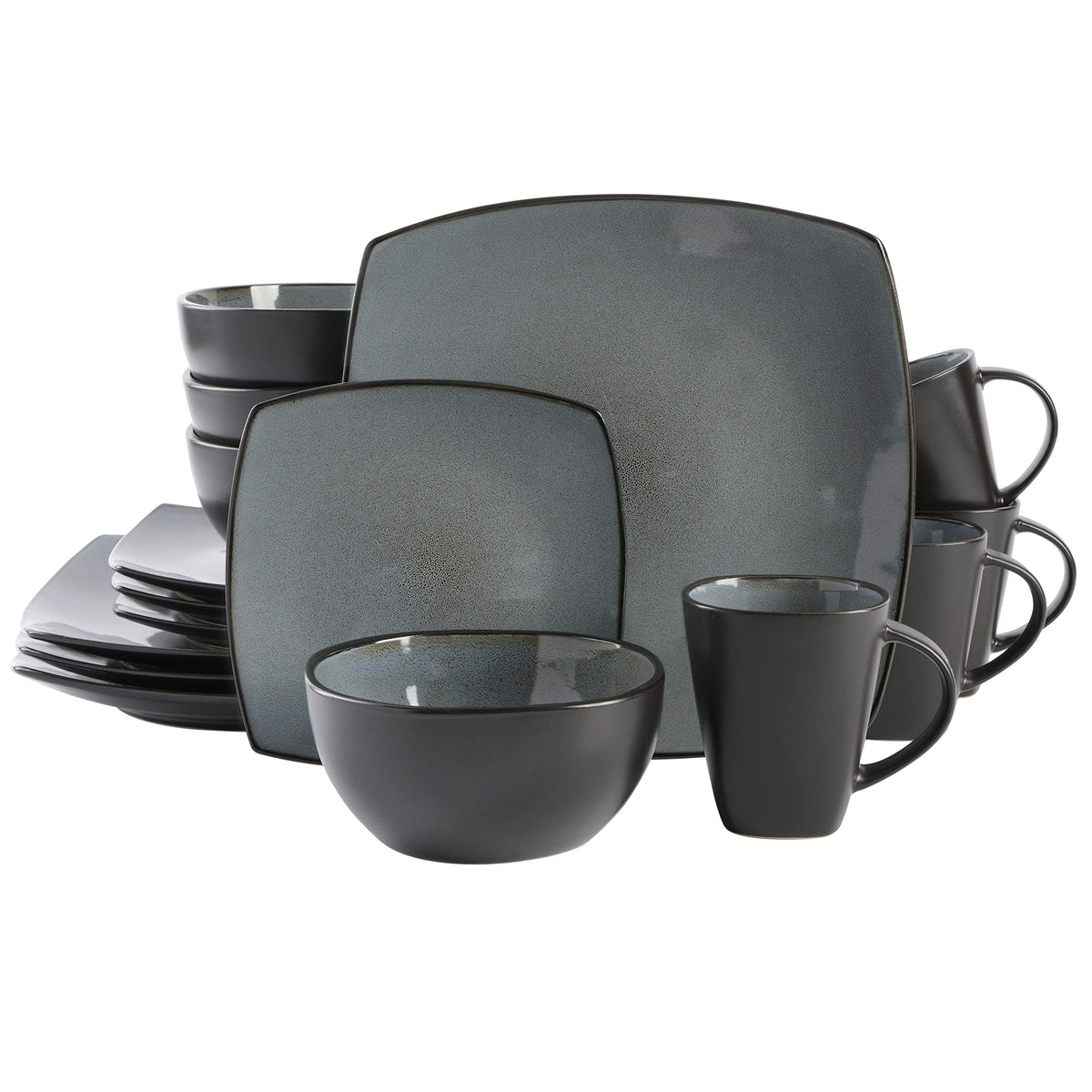 Gibson Elite Tahoe Sunset 12 Piece Stoneware Reactive Glaze (Service for 4) Ceramic Plates and Bowls Dinnerware Set - Black