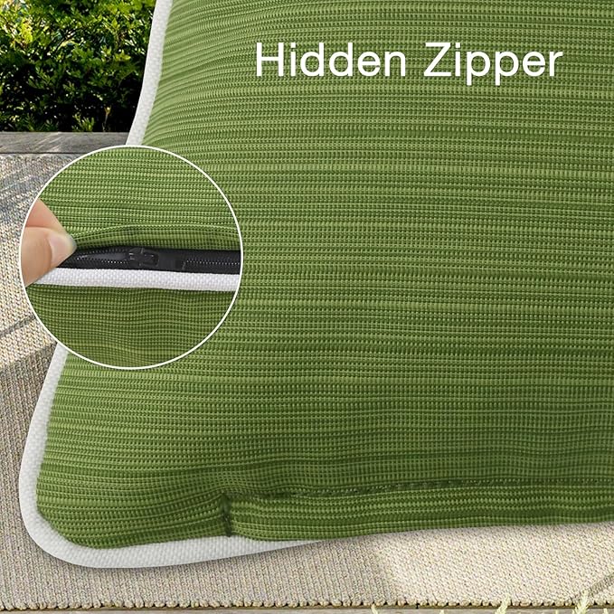 Decorative Outdoor Water Repellent Throw Pillows with Inserts, Set of 4, 18" x18" Pillows for Patio, Backyard, Bed, Couch, and Patio Furniture, Lawn Green