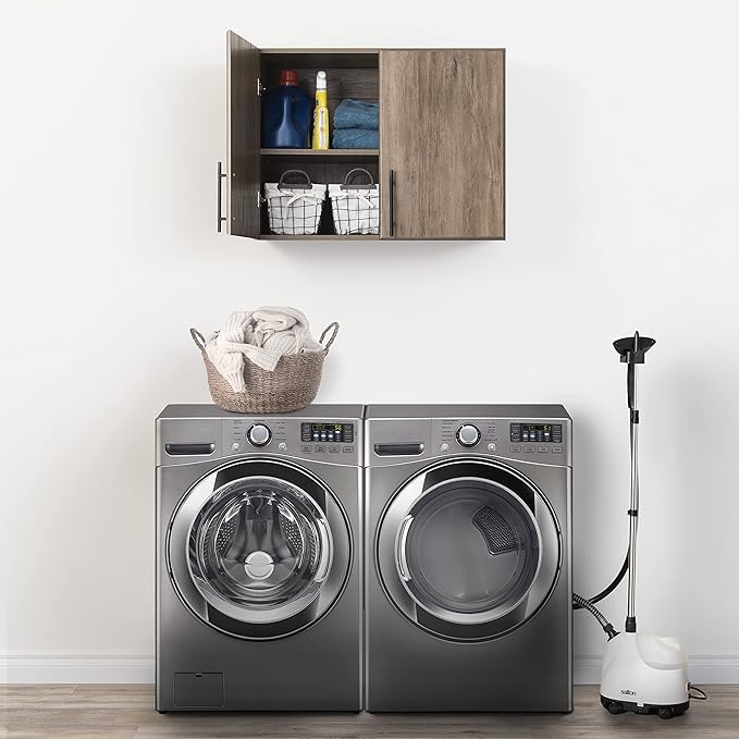 Prepac Elite Functional Wall Mount Shop Cabinet with Adjustable Shelf, Simplistic Stackable 2-Door Garage Cabinet 16" D x 32" W x 24" H, Drifted Gray, DEW-3224