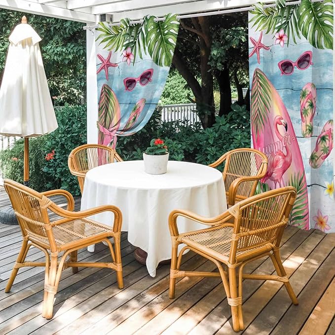 Summer Flamingbirds Outdoor Curtains
