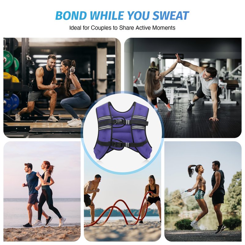 ZELUS Weighted Vest, 6lb/8lb/12lb/16lb/20lb/25lb/30lb Weight Vest with Reflective Stripe for Workout, Strength Training, Running, Fitness, Muscle Building, Weight Loss, Weightlifting, Violet(16 lb)