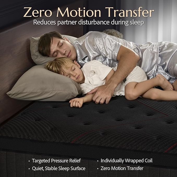 Aura Queen Mattress - 12 Inch Hybrid Mattresses Queen Size in a Box - Medium Firm Colchones Queen Cooling Gel Memory Foam & Pocket Coils for Pressure Relief - Motion Isolation - Black