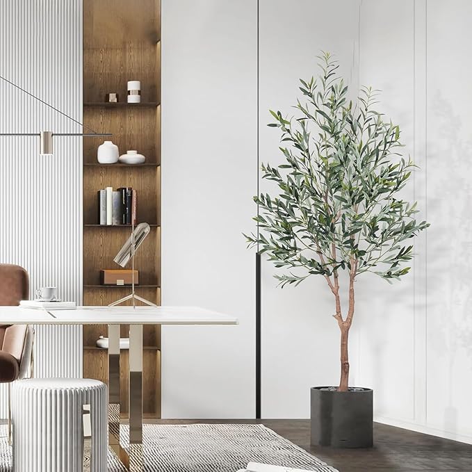 Olive Tree Artificial Plant 6FT,Artificial Olive Tree Mediterranean Silk Screened Broad-leaved Olive Tree with Realistic Fruit, Lifelike Plant Nordic Style Home Aesthetic Hotel Decor