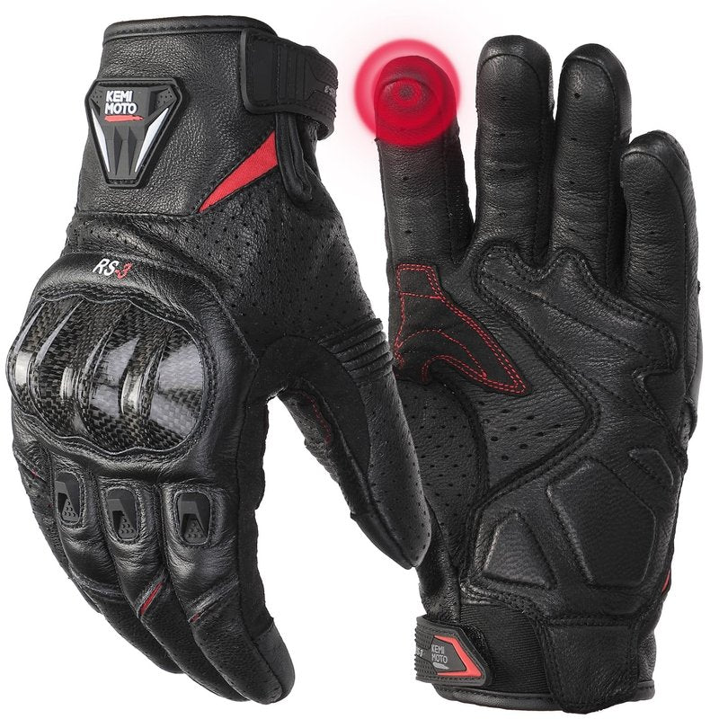 KEMIMOTO Sheepskin Leather Motorcycle Gloves for Men, Protective Motorcycle Gloves for Motocross Motorbike Dirt Bike Bicycle Racing ATV UTV