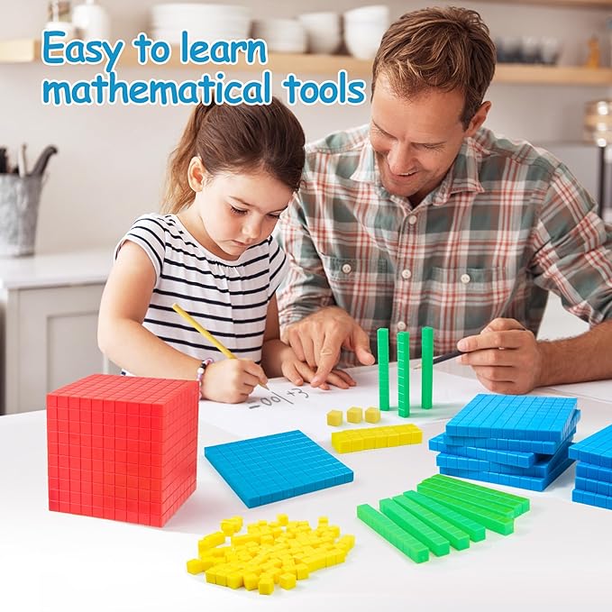334 PCS Base Ten Blocks Set,Contains 110 rods Counting Cubes to Help Kids Learn Maths. 2 Boxes-Pack.