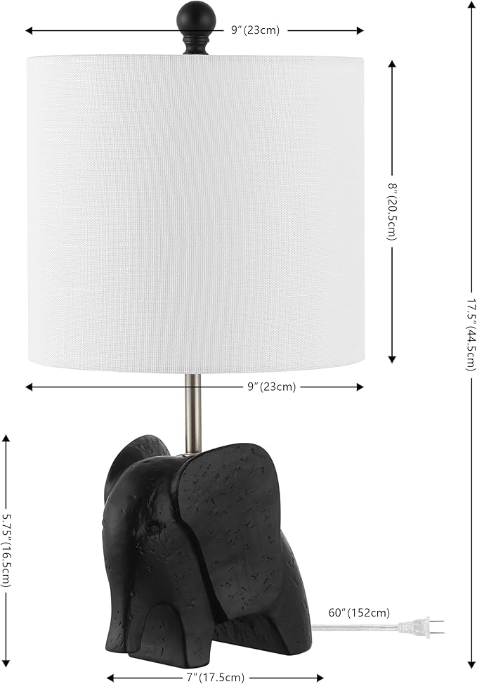 JONATHAN Y 17.5" Black Elephant Kids Table Lamp, Whimsical Resin Bedside Lamp with White Linen Drum Shade for Bedroom Playroom Nursery, LED Bulb Included, UL Listed JYL1143A
