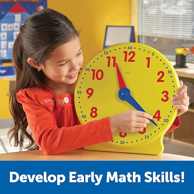 Learning Resources Big Time Learning Clock - Teacher Classroom Must Haves, Elementary School & Montessori Activities, Math Manipulatives, Time Flash Cards, Gifts for Boys and Girls