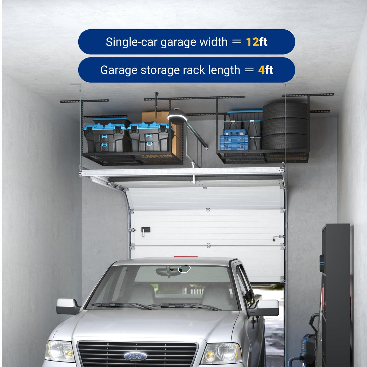 FLEXIMOUNTS 4x4 Overhead Garage Storage Rack, Adjustable Organization System, Heavy-Duty Metal Ceiling Racks, 350lbs Weight Capacity, Black, Classic Series