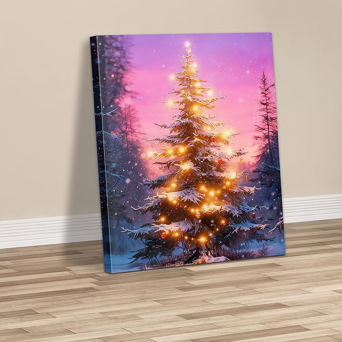 Framed Christmas Pictures Wall Decor,Vintage Pine Tree Prints,Winter Christmas Canvas Wall Art Decoration for Bedroom Bathroom Living Room Rustic Xmas Holiday Gifts (Christmas Tree 18, 24'' X 36'')