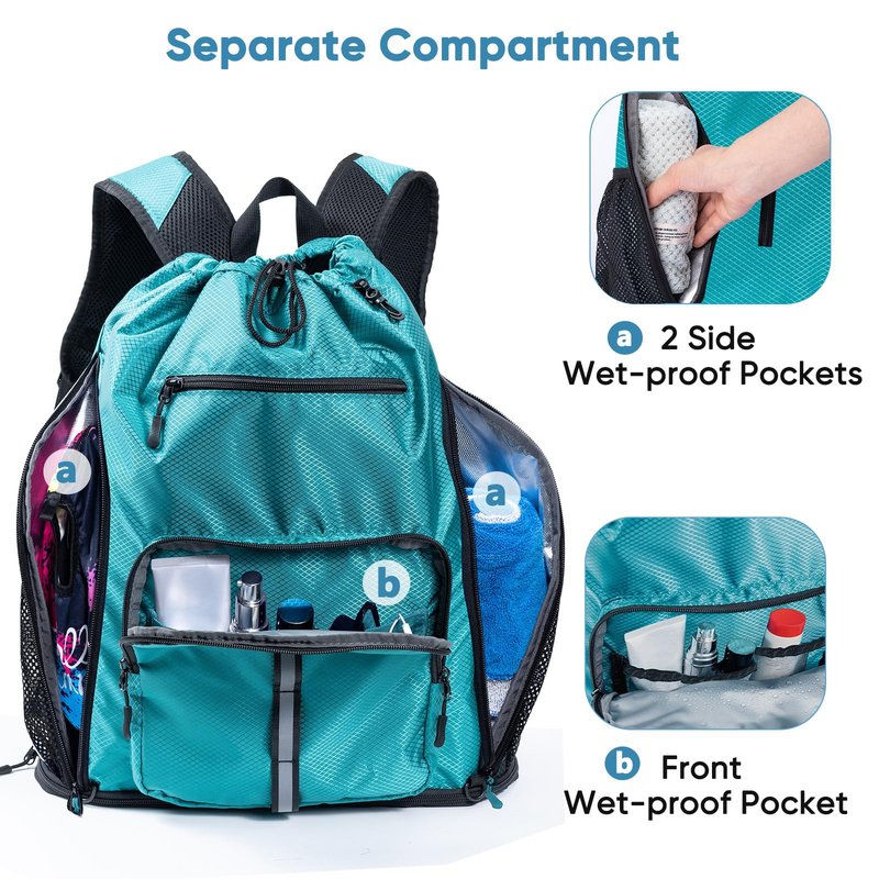 VIGEGARI Large Beach Backpack Waterproof Sandproof - Customized Oversized Drawstring Pool Bag with Shoe Compartment for Toiletries, Towels, Gym, Travel