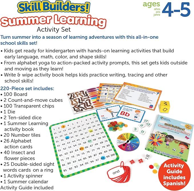 Learning Resources Skill Builders Summer Learning Activity Set PreK to Kindergarten, Ages 4+, Handwriting Practice for Kids, Reading Games, Back to School Supplies,320 Pieces