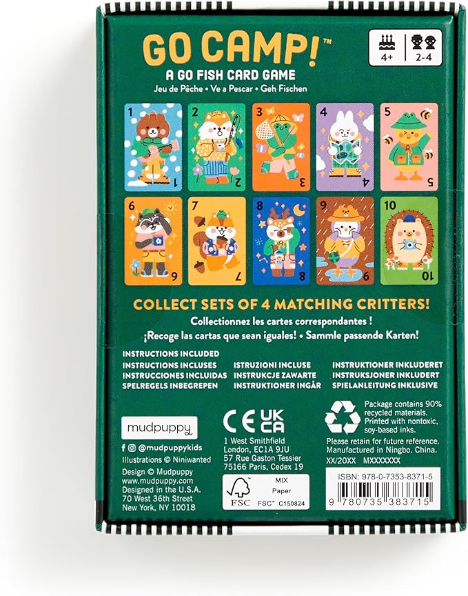 Mudpuppy Go Camp! – Camp Version of Classic Kids Go Fish Card Game with Cute Illustrations of Animals for Children Ages 4 and Up, 2-4 Players