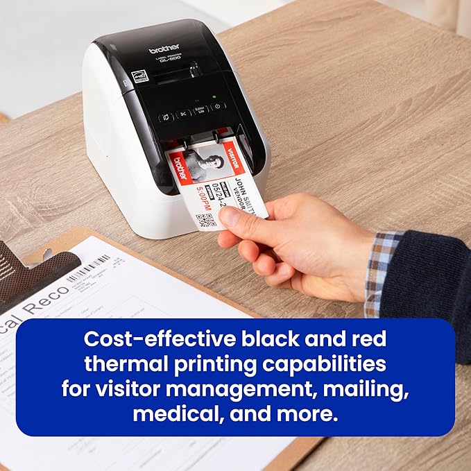 Brother QL-800 High-Speed Professional Label Printer, Plug & Label Feature, Brother Genuine DK Pre-Sized Labels, Multi-System Compatible – Black & Red Printing Available (Required USB Cable Included)