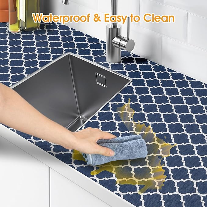 Shelf and Drawer Liner for Kitchen Cabinets Non-Adhesive, Strong Grip Non-Slip Thickened Cabinet Liners for Shelves, Waterproof Mats for Dresser Cupboard, Blue, 23 in x 30 Feet