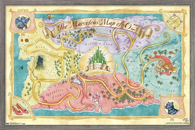 The Wizard Of Oz - Map Wall Poster, 34L" x 22.4W", Barnwood Framed Version