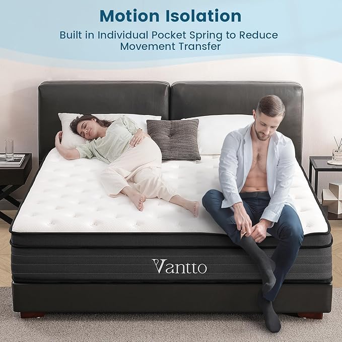 Queen Size Mattress, 14 inch Hybrid Memory Foam Queen Bed Mattress in a Box, Pocket Spring for Motion Isolation, Pressure Relief, Silent Sleep, CertiPUR-US