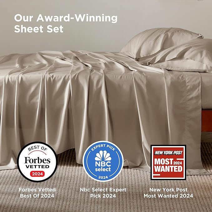 Bedsure California King Sheet Sets, Cooling Sheets, Rayon Derived from Bamboo, Deep Pocket Up to 16", Breathable & Soft Bed Sheets, Hotel Luxury Silky Bedding Sheets & Pillowcases, Simply Taupe