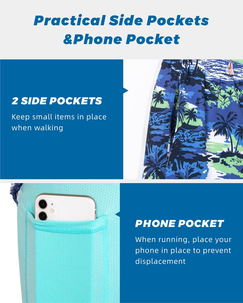 SURF CUZ Mens Swim Trunks with Compression Liner Quick Dry Swim Shorts 7" Swimming Trunks Stretch Bathing Suit 7 Inch,Blue Sea,L