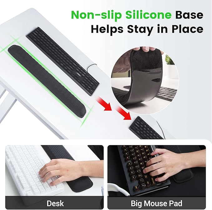 MEKASS Keyboard Wrist Rest - Soft Memory Foam Wrist Support for Long Hours of Work, Gaming, Studying (Light Gray)