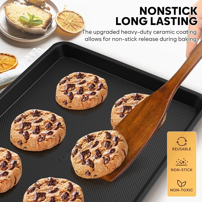 2 Pack Half Sheet Pan 17.3” x 13.1”, Cookie Sheets for Baking 0.8mm Thick Non Stick Baking Sheets for Oven Heavy Duty Baking Trays