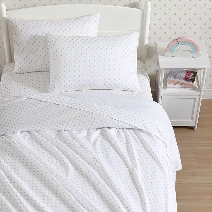 Laura Ashley - Kids Sheet Set, Ultra-Soft & Breathable Toddler Bedding with Matching Pillowcases, Wrinkle-Resistant, Ideal Girl Room Essentials (Wood Violet Green, Full)