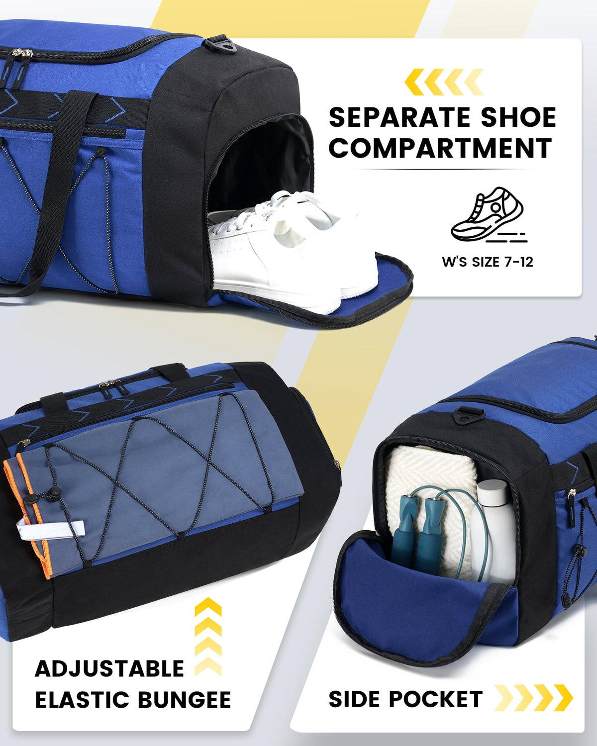 Vorspack Gym Bag for Men - 21 Inches Duffle Bag for Travel Water-resistant Travel Bag with Shoe Compartment Wet Pocket Duffel Bag for Gym Sports Travel Weekender Overnight - Blue