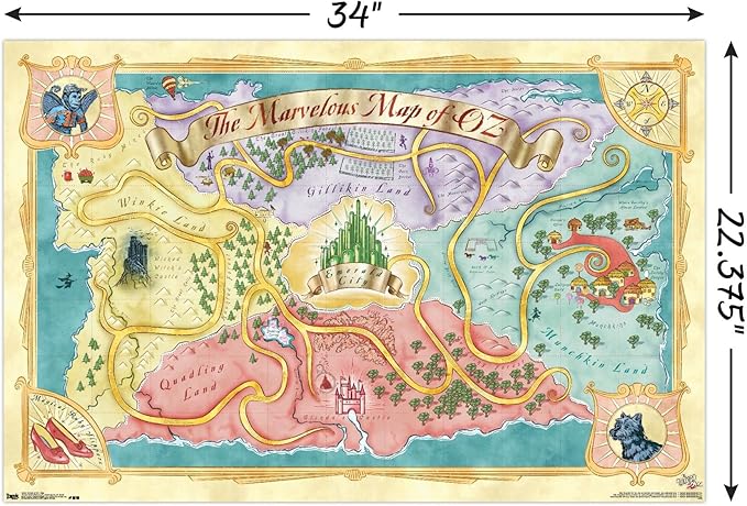 The Wizard Of Oz - Map Wall Poster, 34L" x 22.4W", Premium Poster & Mount Bundle