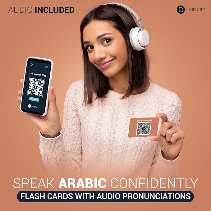 Briston Arabic Alphabet Flash Cards with Audio – 40 Durable Water-Resistant Cards with Transliteration, Pronunciation Guide & Learning Chart – Learn to Read and Write Letters for Kids, Students Adults
