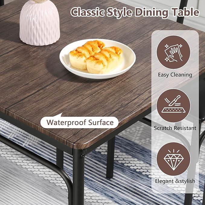 VECELO Kitchen Dining Room Table Set with 2 Chairs for Small Space, Apartment,Metal Steel Frame