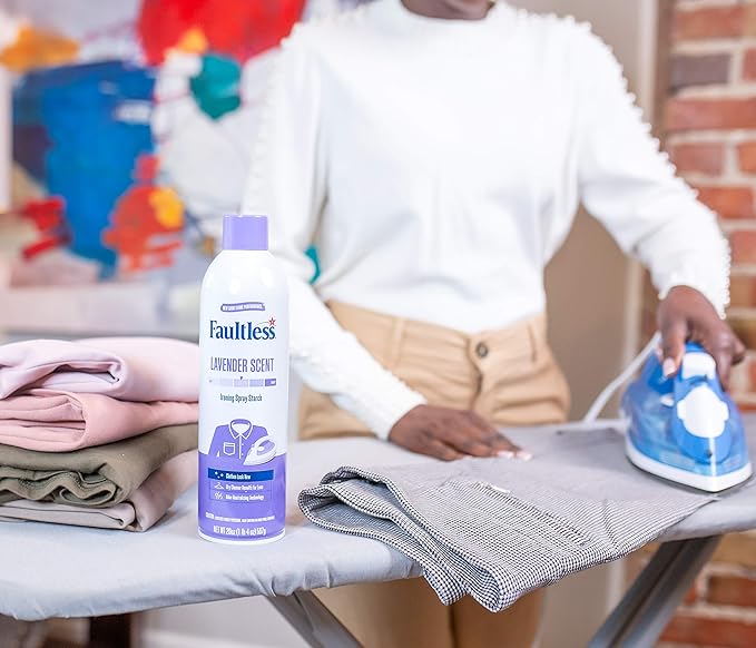 Laundry Starch Spray, Faultless Lavender Aerosol Starch 20 oz Cans for a Smooth Iron Glide on Clothes & Fabric Even Spray, Easy Iron Glide, No Reside (Pack of 4)
