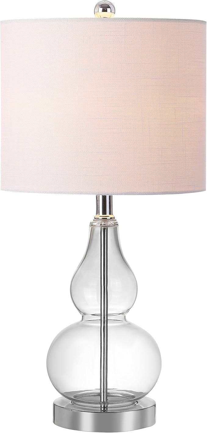 JONATHAN Y 20.5" Clear Glass Table Lamp, Modern Gourd Bedside Nightstand Lamp for Bedroom, Living Room, White Linen Shade, LED Bulb Included (JYL1028E)