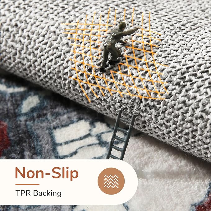 OPPODREAM Thin 10x14 Area Rugs, Washable Rugs 10x14 with Non Slip Backing, Low-Pile Faux Cashmere 10 x 14 Carpet, Black & Red