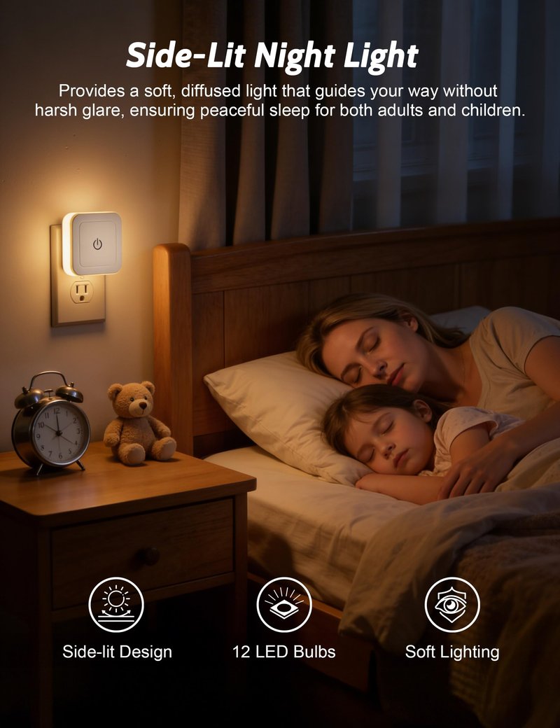 Sujeet Night Light, 4 Pack 1-50LM Stepless Dimming LED Night Light with 3CCT (3000K/4500K/6500K), Night Lights Plug into Wall for Adults, Bedroom, Bathroom, Hallway, Kitchen, Kids, No Light Sensor