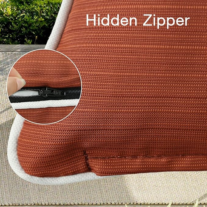 Decorative Outdoor Water Repellent Throw Pillows with Inserts, Set of 4, 18" x18" Pillows for Patio, Backyard, Bed, Couch, and Patio Furniture, Tangerine