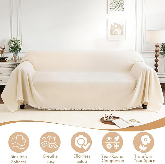 Couch Cover for 3-4 Cushion Couch Sofa Pet Friendly, Chenille Sectional L Shaped Sofa Cover Washable for Dogs Cats Kids, Furniture Protector Slipcover Decor for Living Room, 91"x150"
