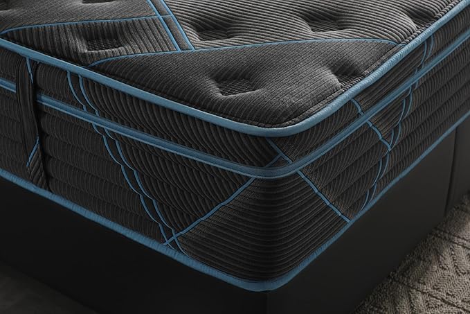Ottomanson Queen 13" Luxury Black vBlue Eurotop Mattress - Inspired by Ancient Egypt - Medium-Firm Memory Foam Comfort - Premium Quilted Cover - Made in USA - Fiberglass-Free - Bed in a Box