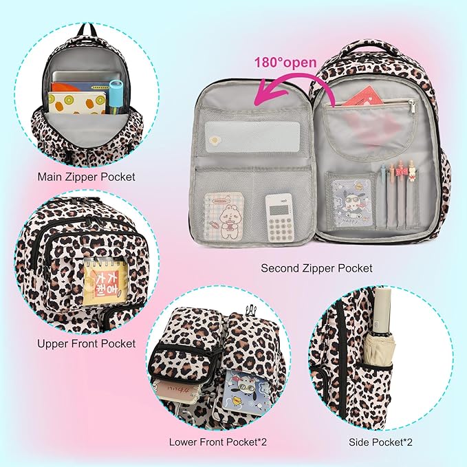 School Backpack for Girls 3Pcs Set Elementary Middle School Book Bags with Lunch Box Pencil Case