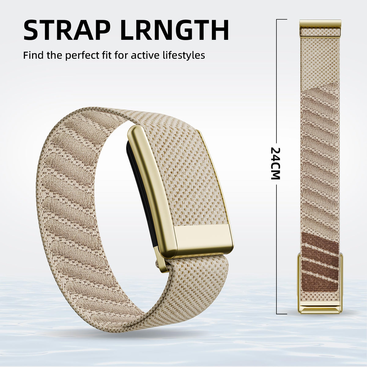Ultra-Soft Stretchy Nylon Sport Band Compatible with WHOOP 5.0, One, Peak & Life | Adjustable, Breathable, & Sweat-Wicking Replacement Wristbands for Men & Women | NOT for Gen 4 (Dune With Gold, One/Peak)
