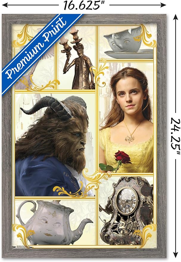 Trends International Disney Beauty And The Beast - Group Wall Poster, 14.725" x 22.375", Barnwood Framed Version