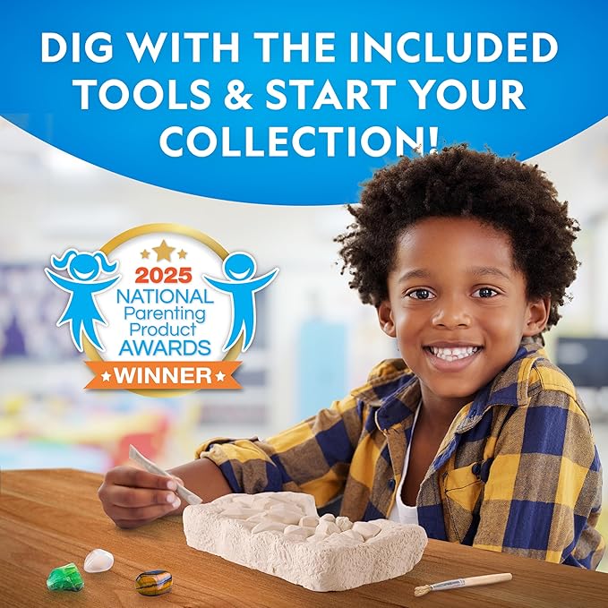 National Geographic Gemstone Dig Kit – Dig Up 10 Real Gemstones and Crystals, Science Kit for Kids, Gem Digging Kit, Gift for Girls and Boys, Mining Kit, Rock Collection