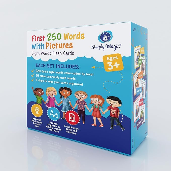 250 Sight Words Flash Cards for Kindergarten with Pictures, Dolch Sight Words Pre-K for Toddlers 3 4 5 6 7 8 Years, High Frequency Words Reading Cards for Kids Ages 4-8, Preschool - Simply Magic