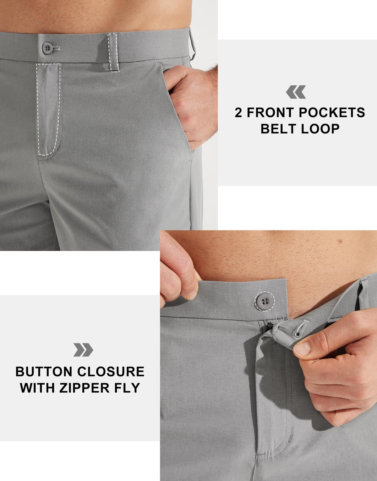 Libin Mens Golf Pants Classic Fit Stretch Work Dress Pants 32" Quick Dry Lightweight Business Casual Trousers Comfort Water Resistant, Light Grey, 42W x 32L