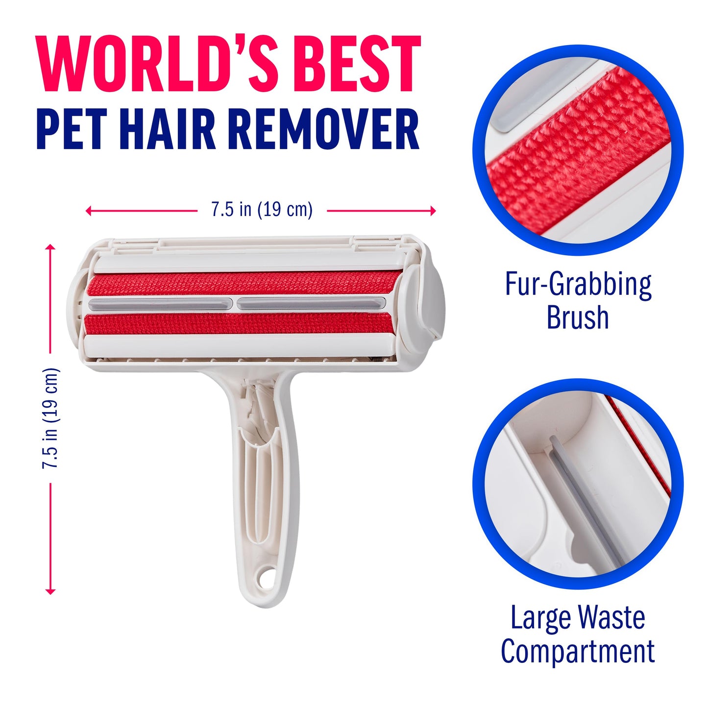 ChomChom Roller Pet Hair Remover and Reusable Lint Roller - Cat and Dog Hair Remover for Furniture, Couch, Carpet, Clothing and Bedding - Portable, Multi-Surface Fur Removal Tool (White)