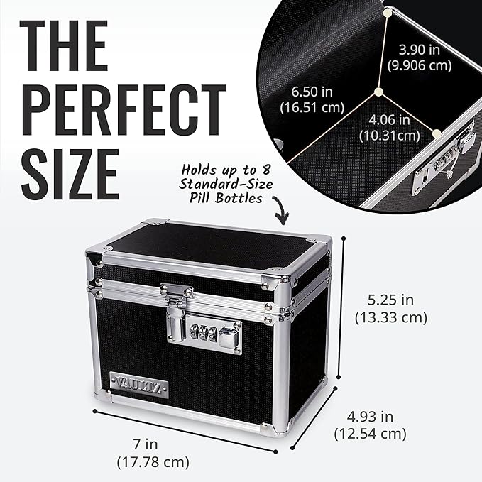 Vaultz Medicine Lock Box - 5 x 7 x 5 Inches - Secure Cabinet Safe with Combination Lock - Ideal for Medications and Small Valuables - Black