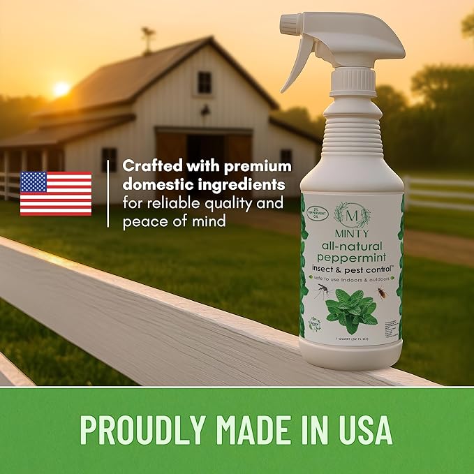 Minty Insect & Pest Control, Powerful & Natural 5% Peppermint Oil Spray for Ants, Spiders, Bed Bugs, Dust Mites, Roaches and More - Indoor and Outdoor Use, 128 fl oz Gallon
