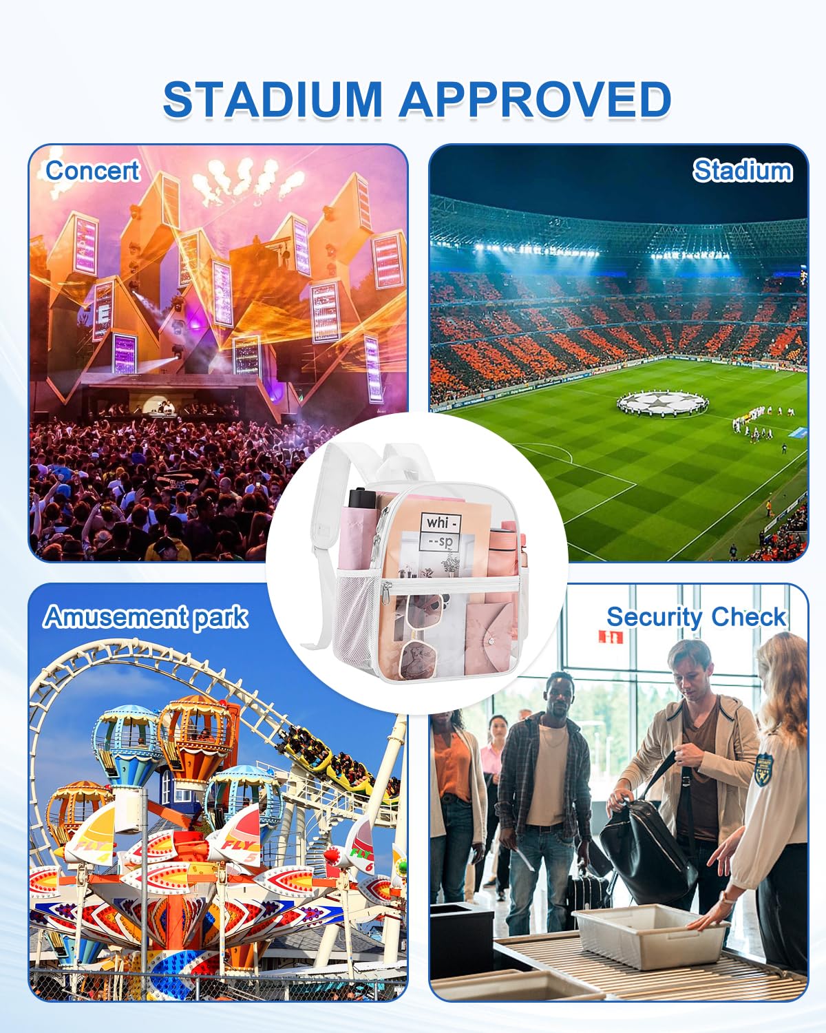 UEASE Clear Backpack for Stadium Events, 12x12x6 Small Clear Plastic bag with Reinforced Straps for Game Security Festival Concert